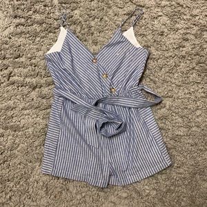 Blue and white striped romper